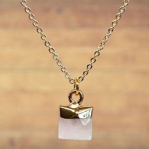 Indio Jewelry Delicate Gold Rose Quartz Stone Hypoallergenic Necklace #204